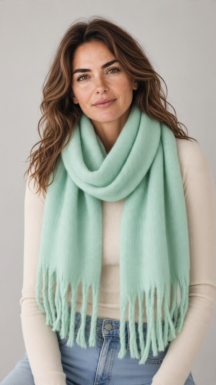 Fluffy Tassel Scarf — Mint