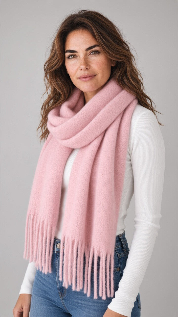 Fluffy Tassel Scarf — Pink