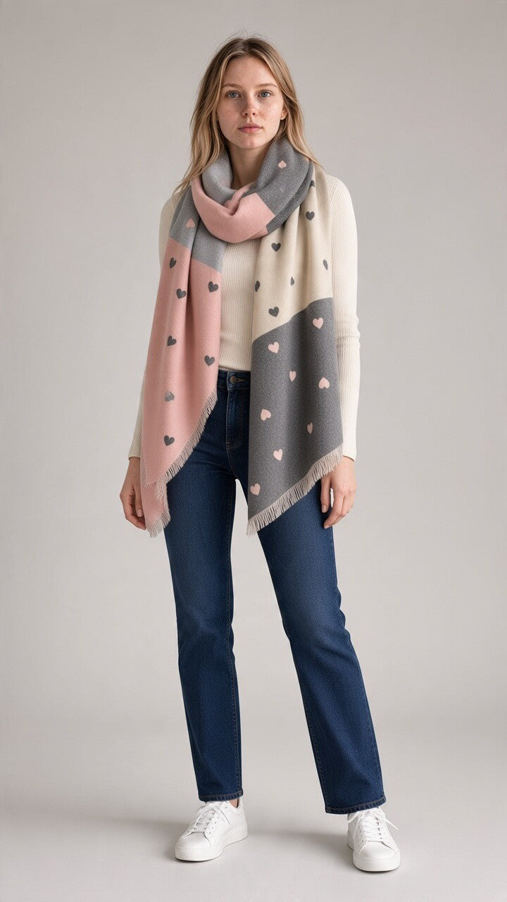 Heart Print Blanket Scarf — Pink