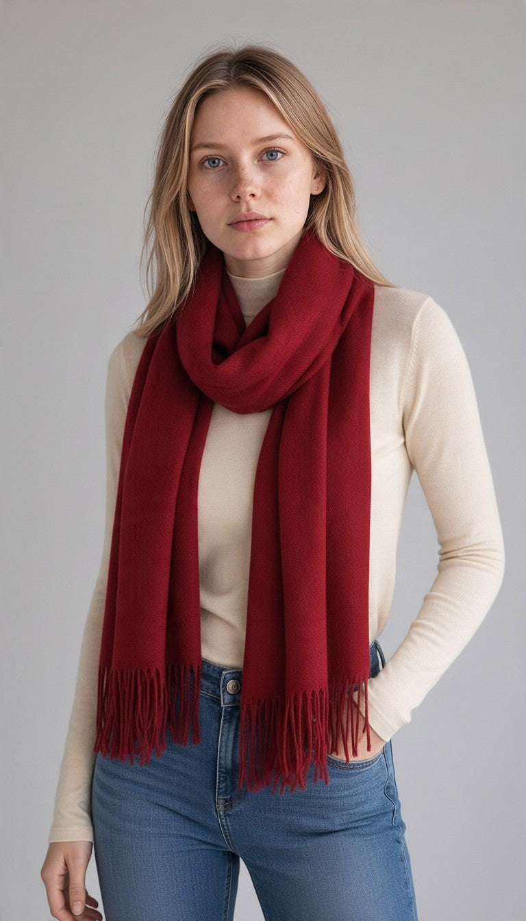 Soft Solid Fringe Scarf — Burgundy