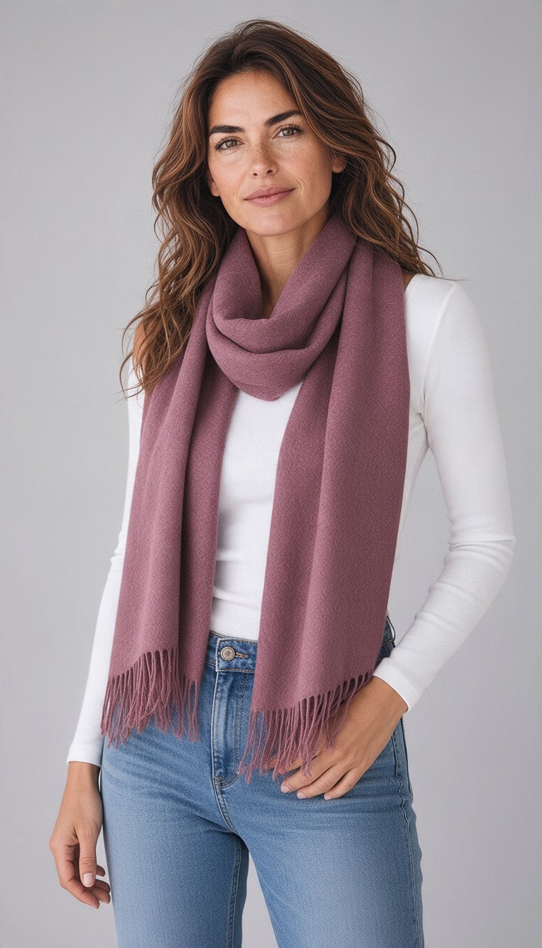 Soft Solid Fringe Scarf — Plum