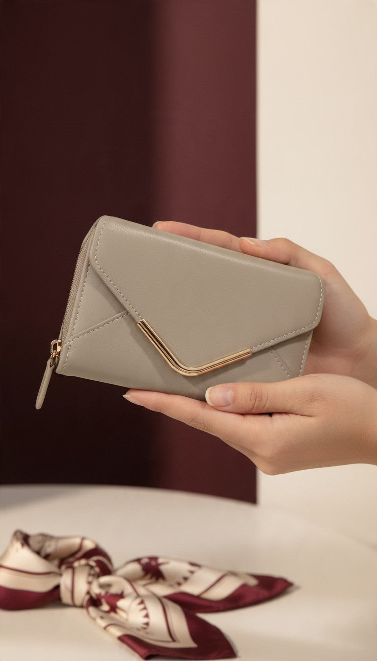Envelope Zip Wallet with Gold Bar — Mint
