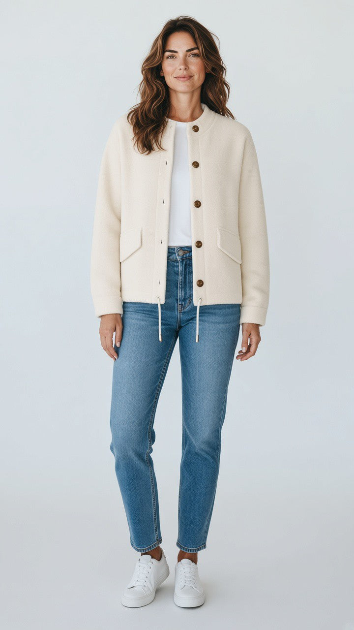 Cream Knit Button Jacket — Cream