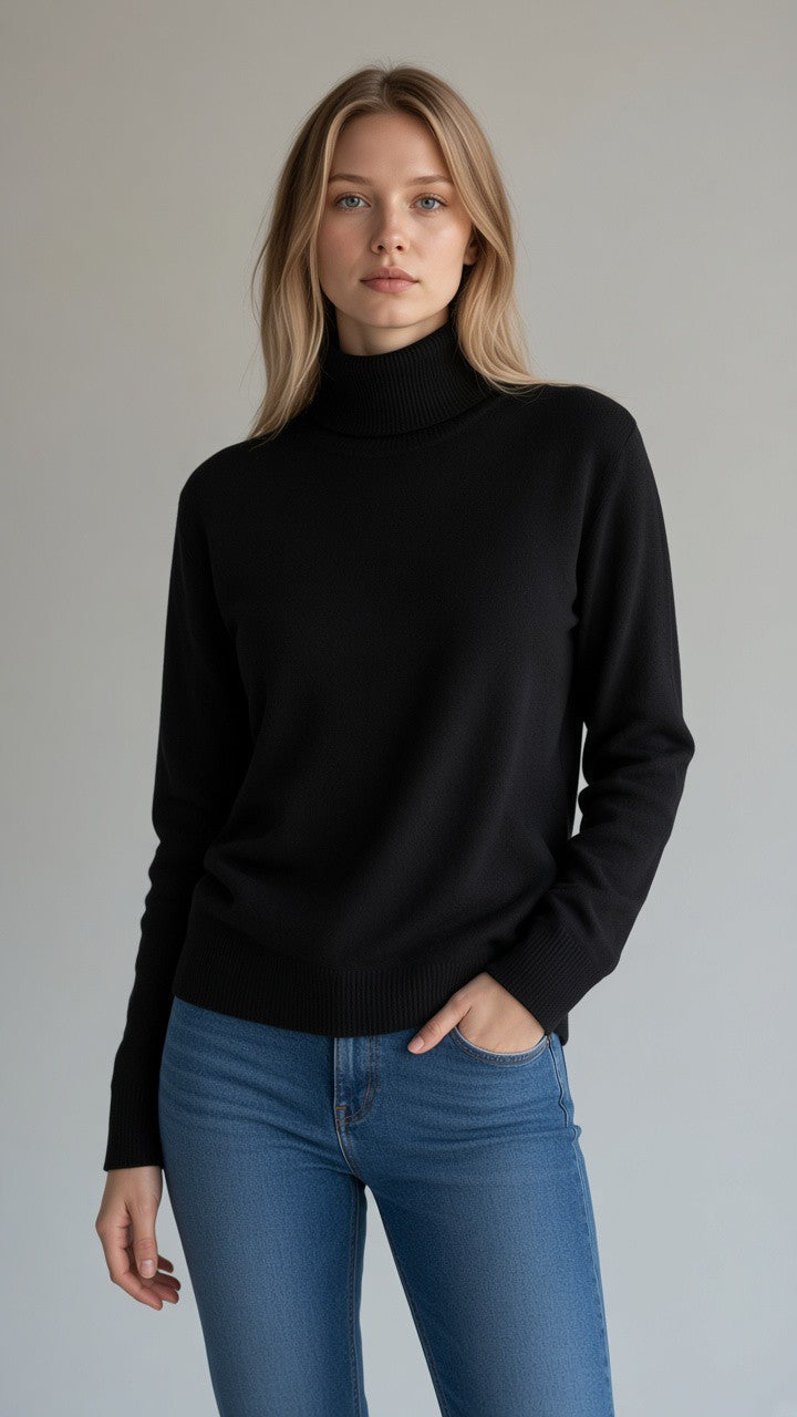 Fine-Knit Turtleneck — Black