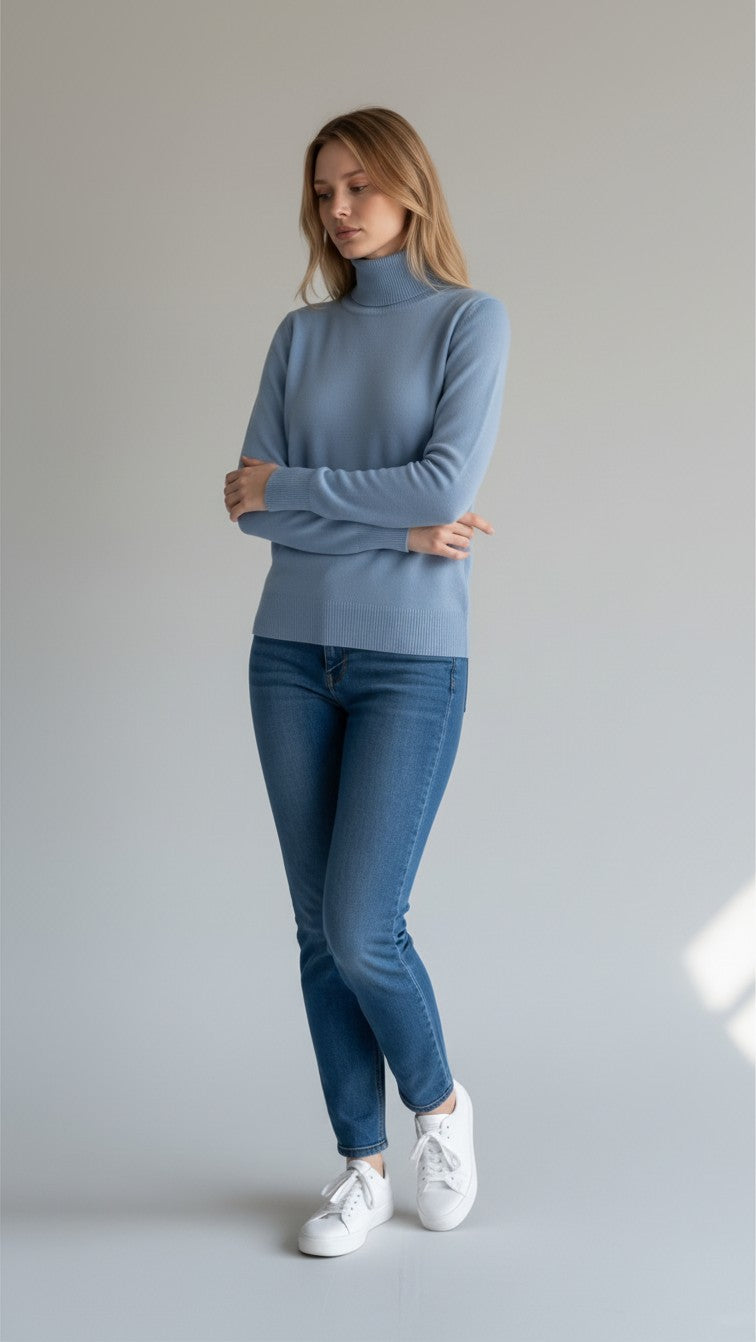 Fine-Knit Turtleneck — Blue
