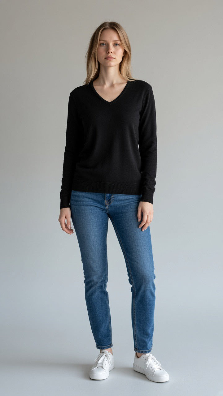 Slim V-Neck Sweater — Black