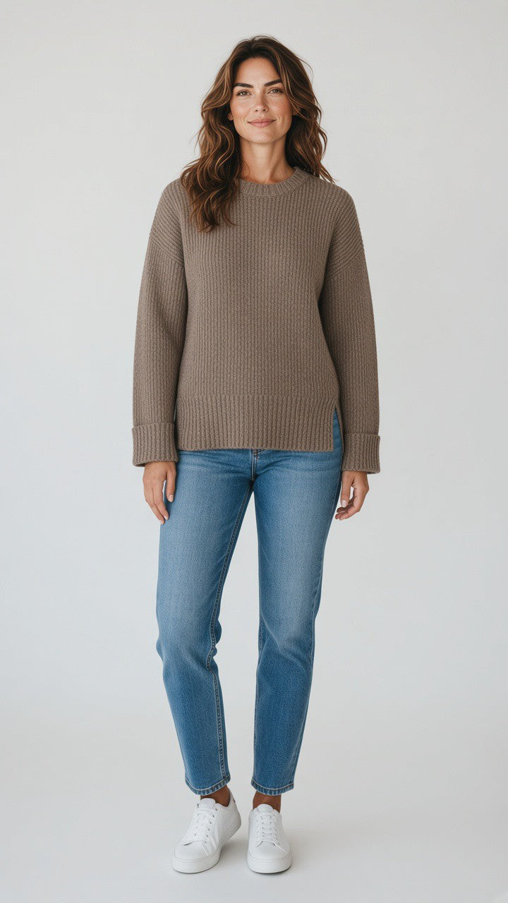 Chunky Rib-Knit Sweater — Taupe