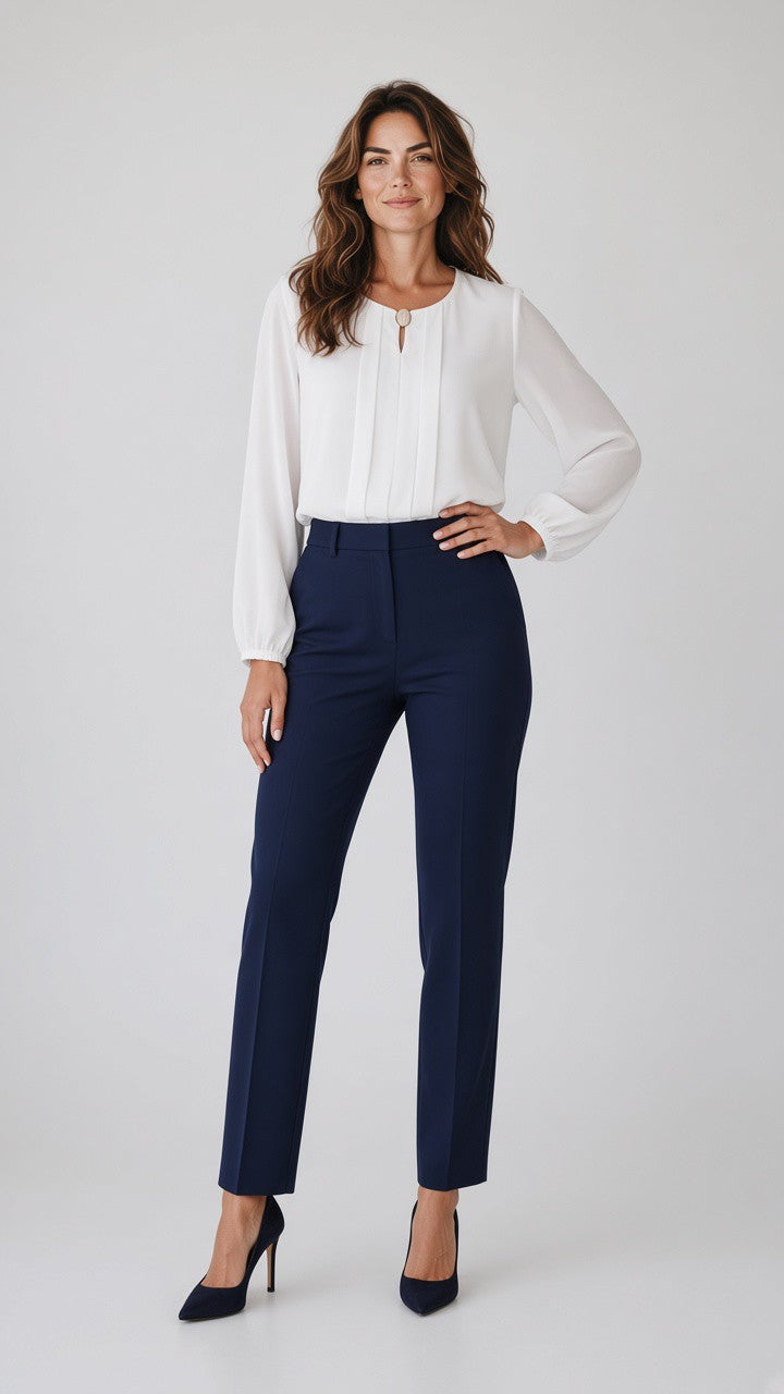 Pleated Keyhole Blouse — White