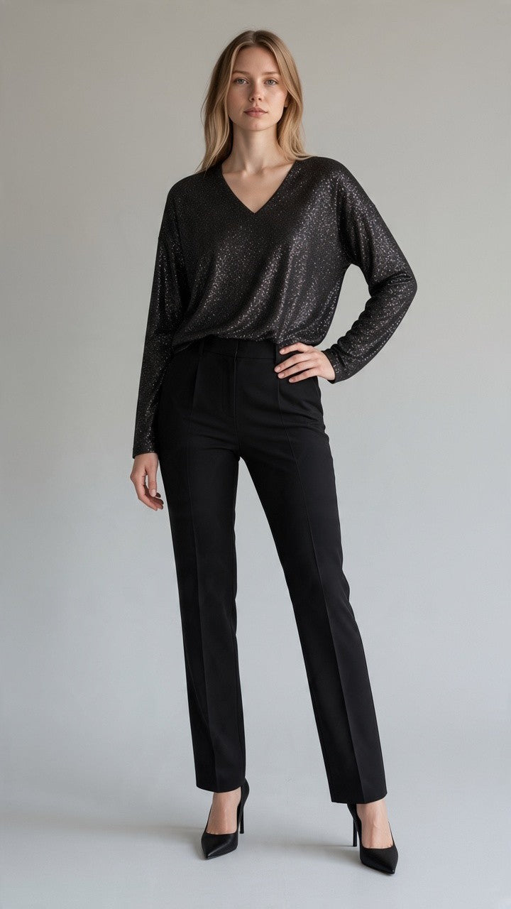 Relaxed V-Neck Top — Black