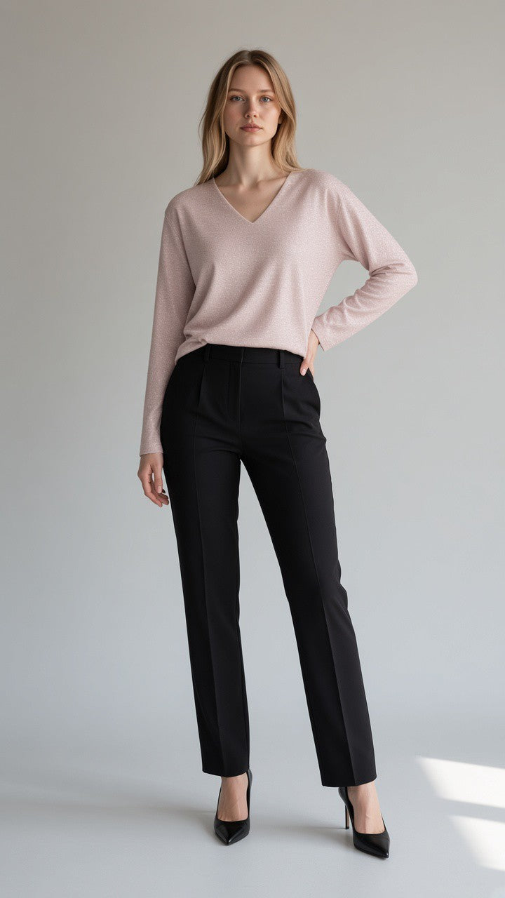 Relaxed V-Neck Top — Blush Pink