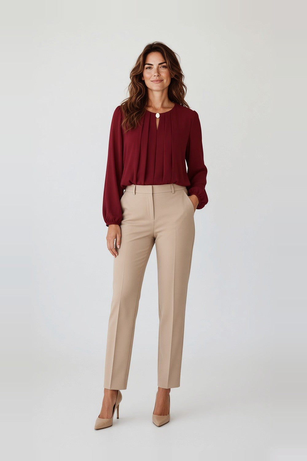 Burgundy pleated blouse